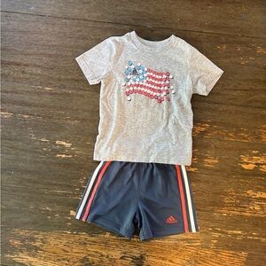 Adidas Kid’s 3T Baseball US Flag Design SST & Matching Vert Striped Shorts, GUC!